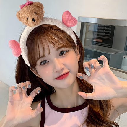 Cute Plush Bear Headband Soft Hair Band for Makeup and Face Wash Routine