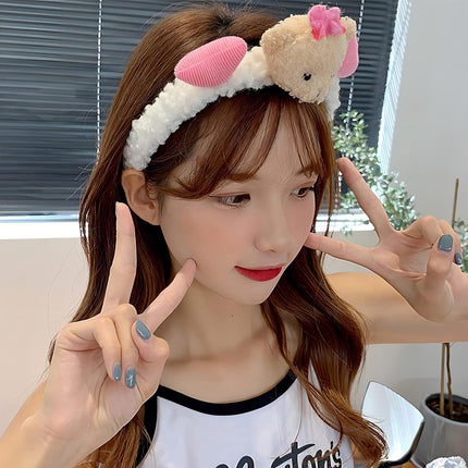 Cute Plush Bear Headband Soft Hair Band for Makeup and Face Wash Routine