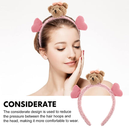 Cute Plush Bear Headband Soft Hair Band for Makeup and Face Wash Routine
