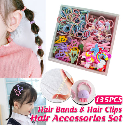 126pcs Hair Accessories Set with Clips Rubber Bands Headbands Girls Gift
