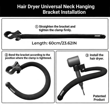 Hands-Free Hair Dryer Neck Holder - Universal Grooming Bracket, Bracket Only