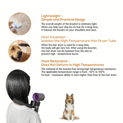 Hands-Free Hair Dryer Neck Holder - Universal Grooming Bracket, Bracket Only