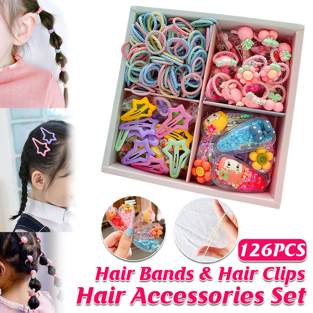 126pcs Hair Accessories Set with Clips Rubber Bands Headbands Girls Gift