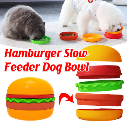 Portable Pet Feeding Bowl Hamburger Shaped Bowl for Dogs Cats Durable Adjustable