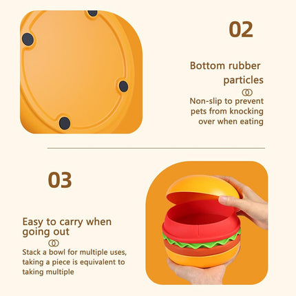 Portable Pet Feeding Bowl Hamburger Shaped Bowl for Dogs Cats Durable Adjustable