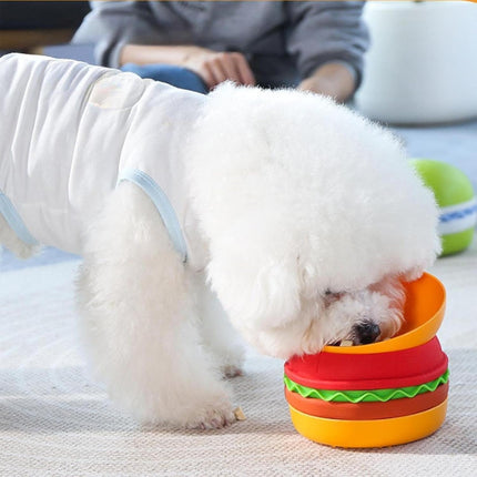 Portable Pet Feeding Bowl Hamburger Shaped Bowl for Dogs Cats Durable Adjustable