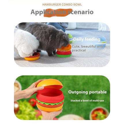 Portable Pet Feeding Bowl Hamburger Shaped Bowl for Dogs Cats Durable Adjustable