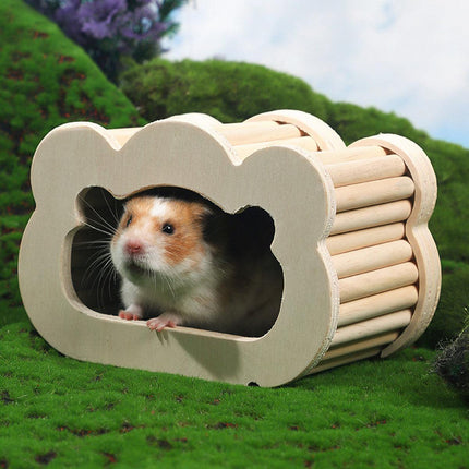 Wooden Hamster Hiding Nest House with Observation Window Small Pet Habitat