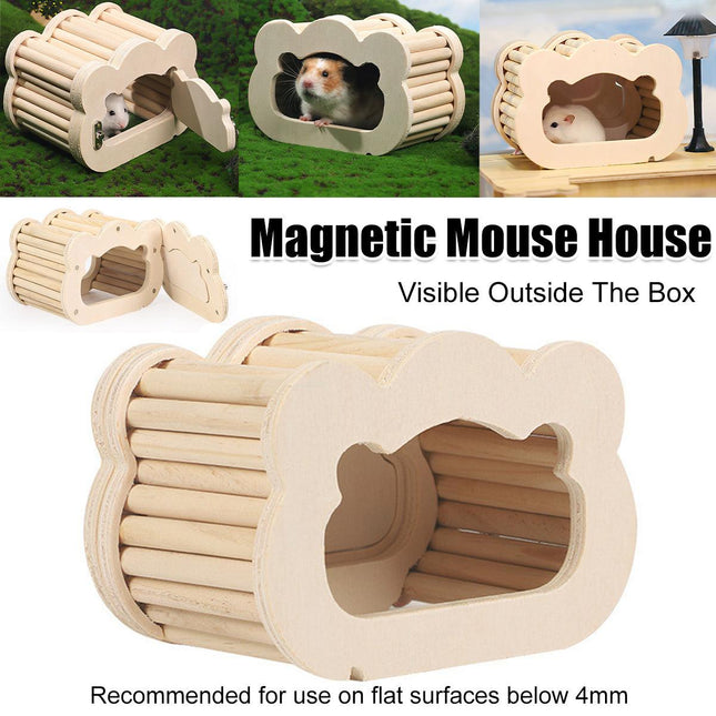 Wooden Hamster Hiding Nest House with Observation Window Small Pet Habitat