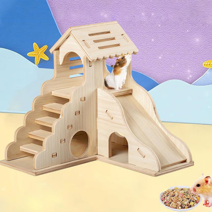 Hamster Wooden House Villa Shelter Small Pet Cage Decor Landscaping Accessories