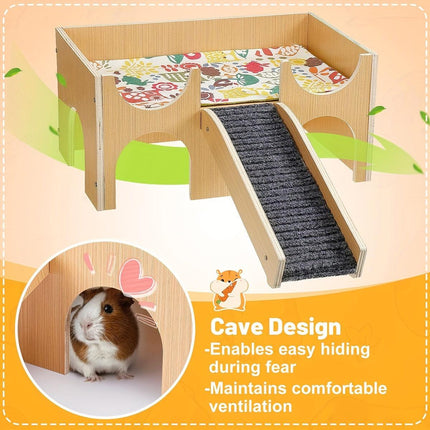 Wooden Hamster House with Stairs Removable Hut for Small Pets Hamster Habitat