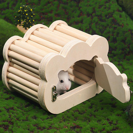Wooden Hamster Hiding Nest House with Observation Window Small Pet Habitat