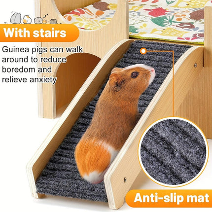 Wooden Hamster House with Stairs Removable Hut for Small Pets Hamster Habitat