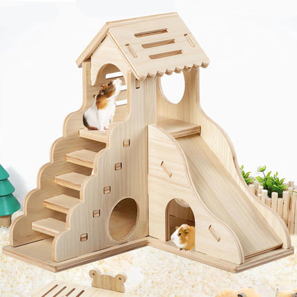 Hamster Wooden House Villa Shelter Small Pet Cage Decor Landscaping Accessories