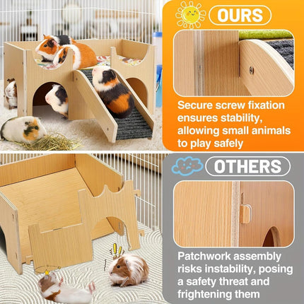 Wooden Hamster House with Stairs Removable Hut for Small Pets Hamster Habitat