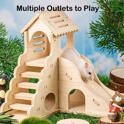 Hamster Wooden House Villa Shelter Small Pet Cage Decor Landscaping Accessories