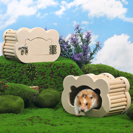 Wooden Hamster Hiding Nest House with Observation Window Small Pet Habitat