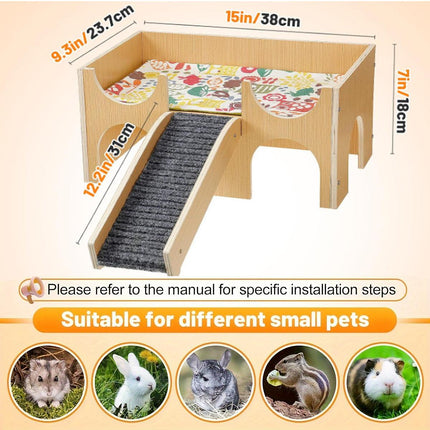Wooden Hamster House with Stairs Removable Hut for Small Pets Hamster Habitat