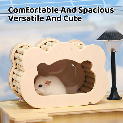 Wooden Hamster Hiding Nest House with Observation Window Small Pet Habitat