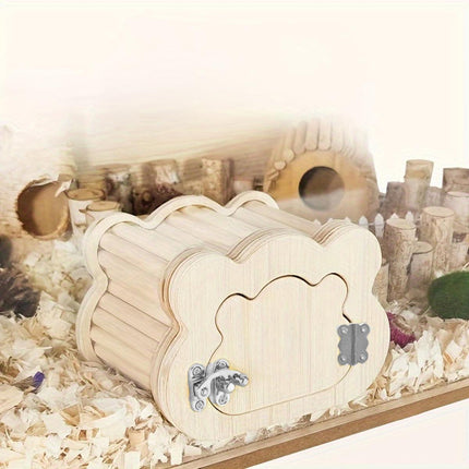 Wooden Hamster Hiding Nest House with Observation Window Small Pet Habitat