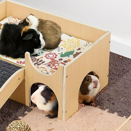Wooden Hamster House with Stairs Removable Hut for Small Pets Hamster Habitat