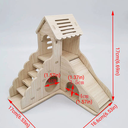 Hamster Wooden House Villa Shelter Small Pet Cage Decor Landscaping Accessories