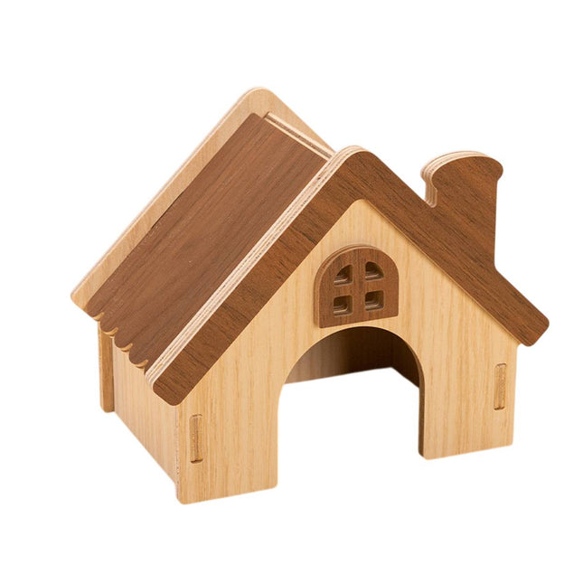 Hamster Wooden House Chimney Cottage Solid Wood Pet Hideout 17.3 x 11 x 14cm