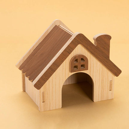 Hamster Wooden House Chimney Cottage Solid Wood Pet Hideout 17.3 x 11 x 14cm