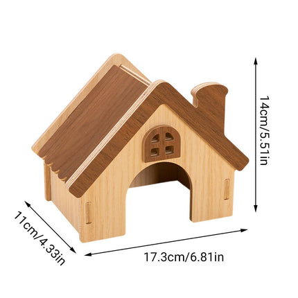 Hamster Wooden House Chimney Cottage Solid Wood Pet Hideout 17.3 x 11 x 14cm