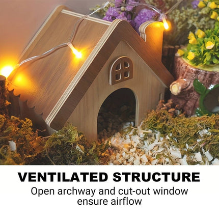 Hamster Wooden House Chimney Cottage Solid Wood Pet Hideout 17.3 x 11 x 14cm
