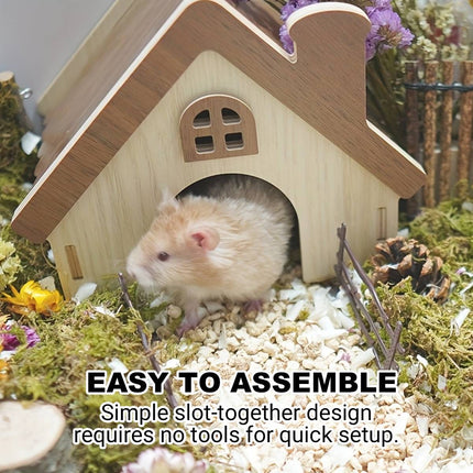 Hamster Wooden House Chimney Cottage Solid Wood Pet Hideout 17.3 x 11 x 14cm