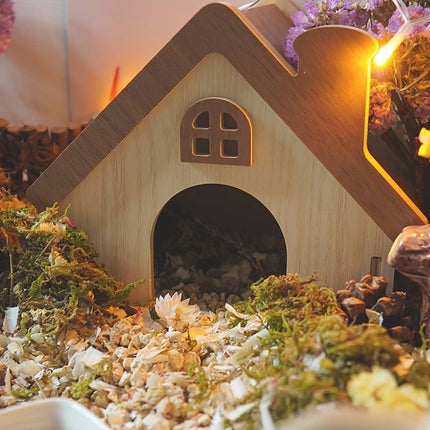 Hamster Wooden House Chimney Cottage Solid Wood Pet Hideout 17.3 x 11 x 14cm