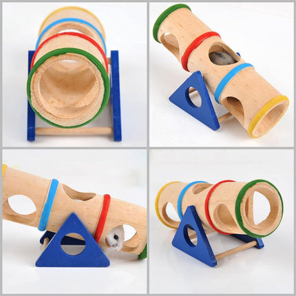 Hamster Wooden Toy Set Pet Seesaw Bucket Chew Toy Cage Accessories for Small Pet