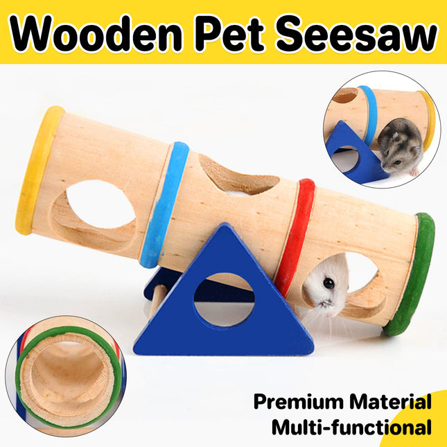 Hamster Wooden Toy Set Pet Seesaw Bucket Chew Toy Cage Accessories for Small Pet