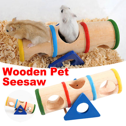 Hamster Wooden Toy Set Pet Seesaw Bucket Chew Toy Cage Accessories for Small Pet