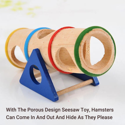 Hamster Wooden Toy Set Pet Seesaw Bucket Chew Toy Cage Accessories for Small Pet