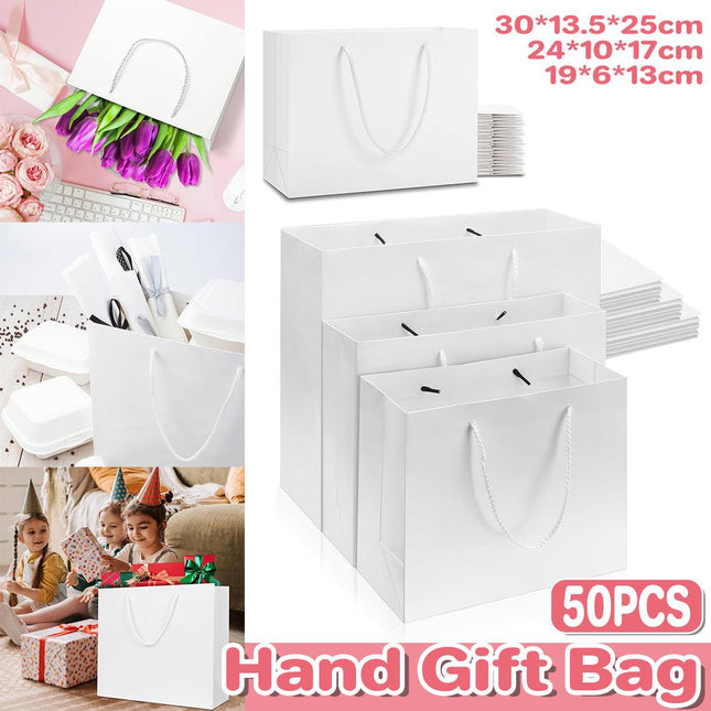 50PCS Kraft Paper Gift Bags Custom Blank Shopping Handbags for Garment Packaging