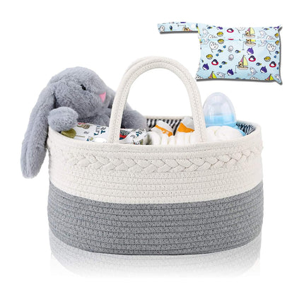 Cotton Rope Diaper Basket Organizer Toy Storage Bin Removable with Handles