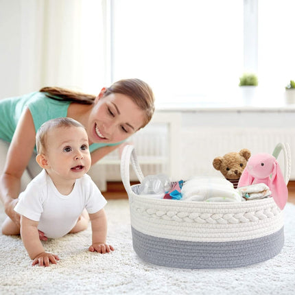Cotton Rope Diaper Basket Organizer Toy Storage Bin Removable with Handles