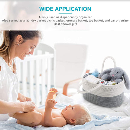 Cotton Rope Diaper Basket Organizer Toy Storage Bin Removable with Handles
