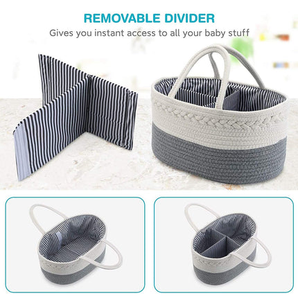 Cotton Rope Diaper Basket Organizer Toy Storage Bin Removable with Handles