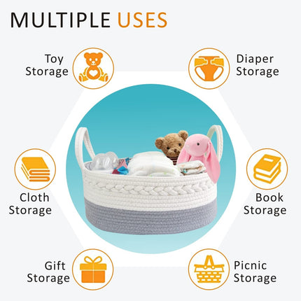 Cotton Rope Diaper Basket Organizer Toy Storage Bin Removable with Handles