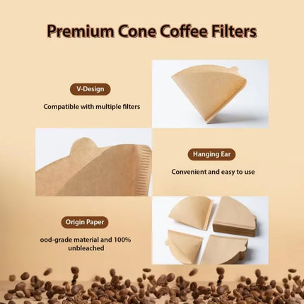 100PCS Coffee Filter Paper Drip Cone Funnel Handmade Filters for Coffee Machine