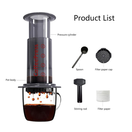 Portable Hand Brew Coffee Pot Transparent Outdoor Manual Pressing Machine Travel