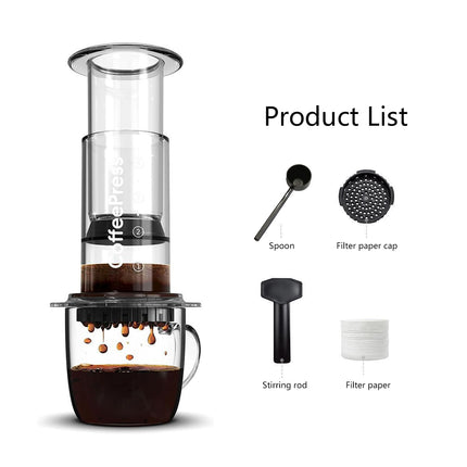 Portable Hand Brew Coffee Pot Transparent Outdoor Manual Pressing Machine Travel