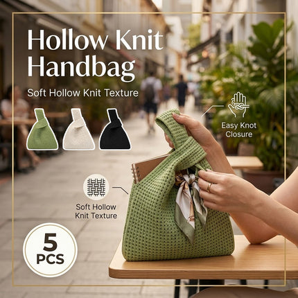 Hollow Knit Knot Handbag Mini Wrist Bag 5 Pack