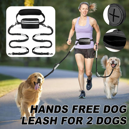 Hands Free Dog Running Leash with Waist Bag Reflective Adjustable Belt and Pouch