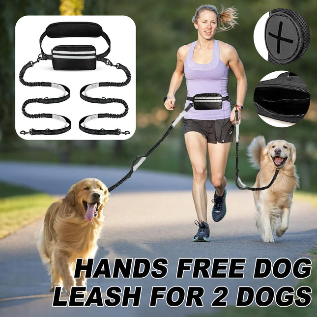 Hands Free Dog Running Leash with Waist Bag Reflective Adjustable Belt and Pouch