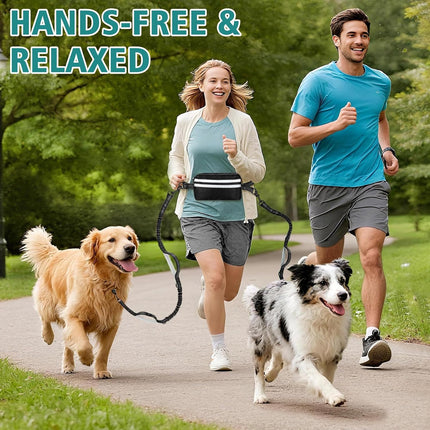 Hands Free Dog Running Leash with Waist Bag Reflective Adjustable Belt and Pouch