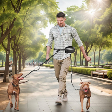 Hands Free Dog Running Leash with Waist Bag Reflective Adjustable Belt and Pouch